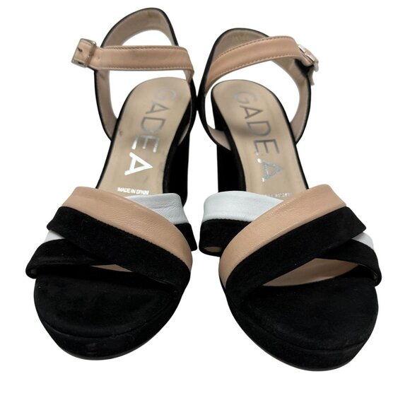 Gadea Sandal Womens Size 38 Black Beige White Suede Block Heel Made In Spain - Picture 3 of 9